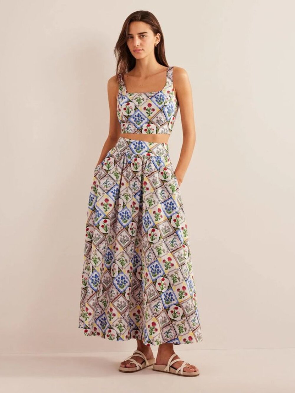 Boden Full Printed Maxi Skirt Ivory Wild Bluebell Floral Size 6R